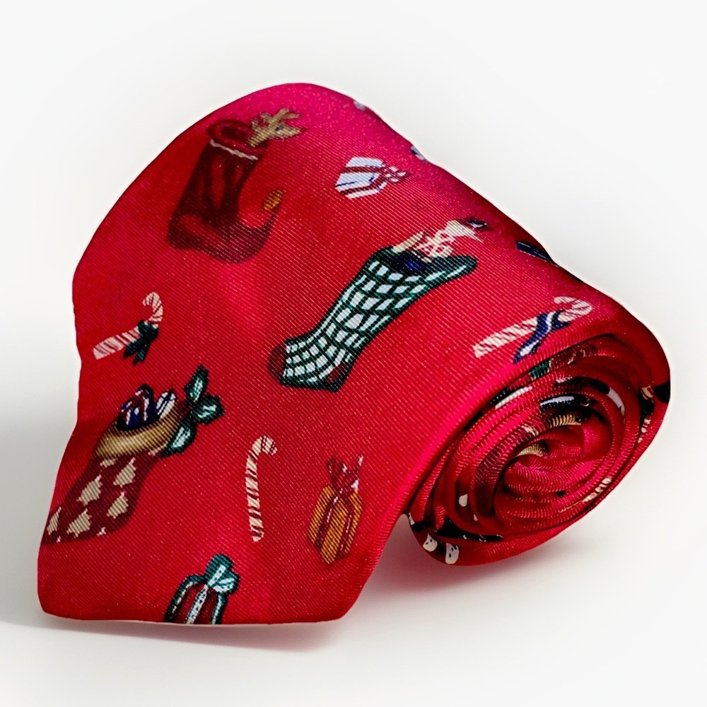Noel Christmas Tie Stocking Necktie | Santa Red Holiday | 100% Silk USA